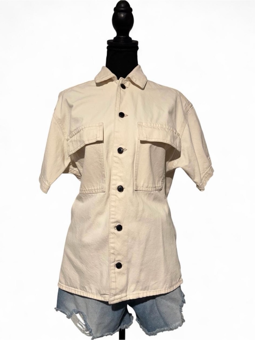 Men's Jack & Jones denim short sleeve shirt cream size xs